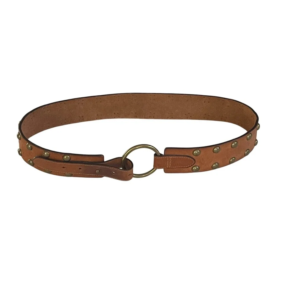 Abercrombie Fitch Womens Genuine Leather Studded Belt‎ Ring Buckle Size M Brown